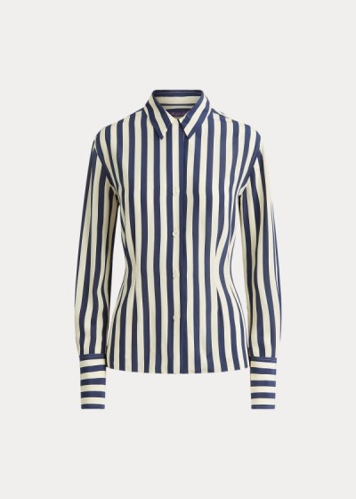 Camisa Ralph Lauren Mujer Azul Marino / Creme - Vanna Striped Silk - EZGNY3204